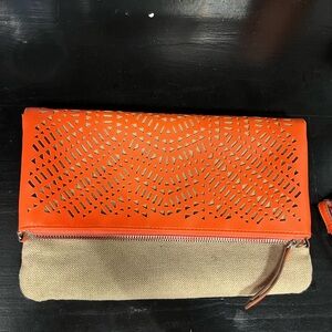 Stella & Dot Orange and Tan Fold-Over Clutch